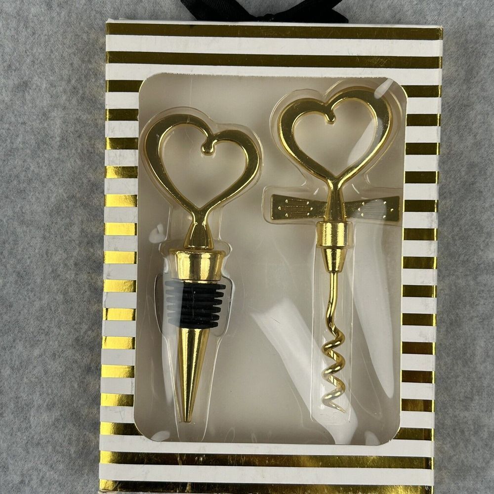 2pc Heart-Shaped Corkscrew Bottle Opener & Stopper Set for Wine Wedding Gift